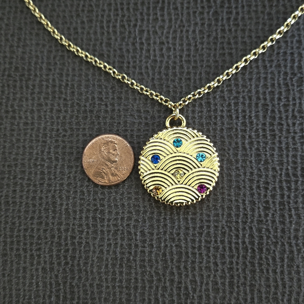 Kurt Geiger "Southbank Disc"📀 Pendant Necklace with Mutli Colored🌈 Crystals💎 - Picture 6 of 16